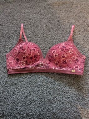 Jessica Simpson Rose Pink Floral Lace Wireless Bra